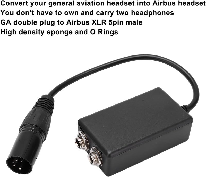woobles Pilot Headset Adapter, Aviation Headset Adapter, GA Dual Plugs to Airbus XLR 5 Pin Male Adapter for Headphone Extension Cable - Image 2